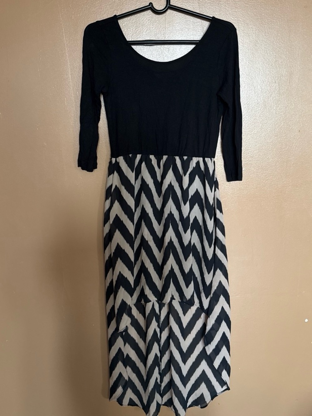 Charlies Black Top with Black and White Chevron High-Low Dress